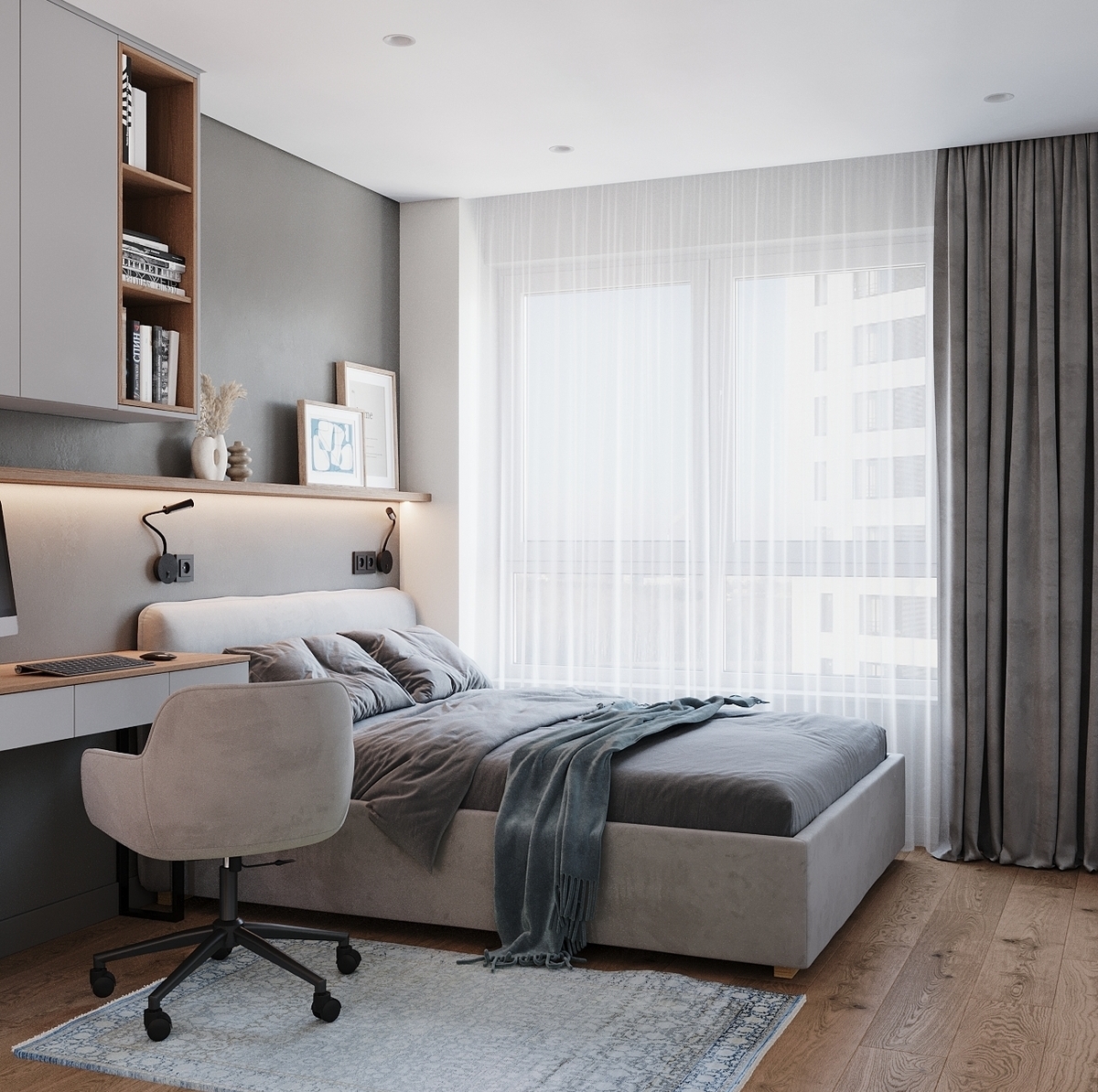 Дизайн спальни. Интерьер спальни. Дизайн интерьеров Москва. Дизайн спальни в современном стиле в квартире ПИК Москва