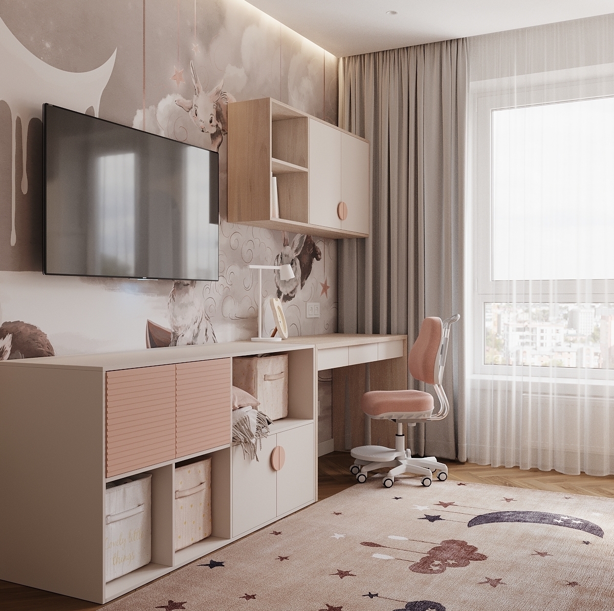 Фотообои для детской. Дизайн проект детской комнаты. Дизайн квартиры ПИК. Проект детской. Дизайн интерьера детской в квартире ПИК Москва.