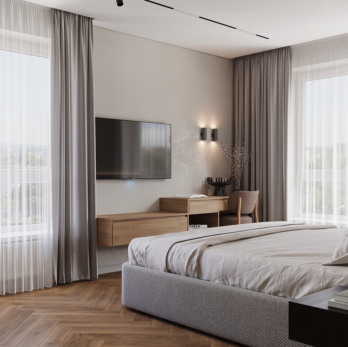 Дизайн интерьера спальни в квартире ПИК. Авторский надзор. Интерьер спальни в квартире ПИК Москва